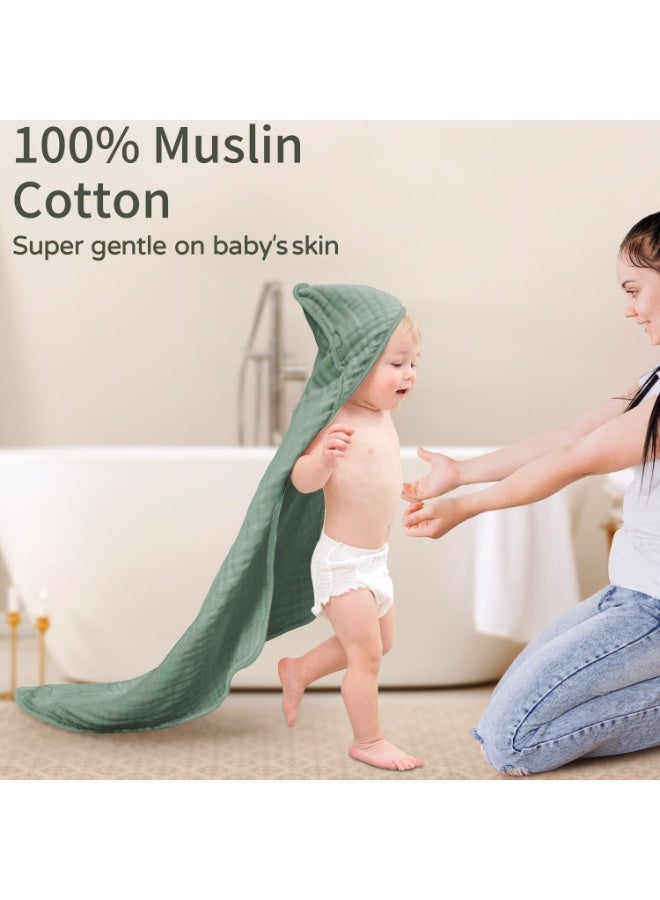 2 Pack Hooded Baby Bath Towels, 100% Muslin Cotton Soft Absorbent Newborn Towels, 32x32Inch Large Hooded Towel for Infant Toddler Kids - Image 3